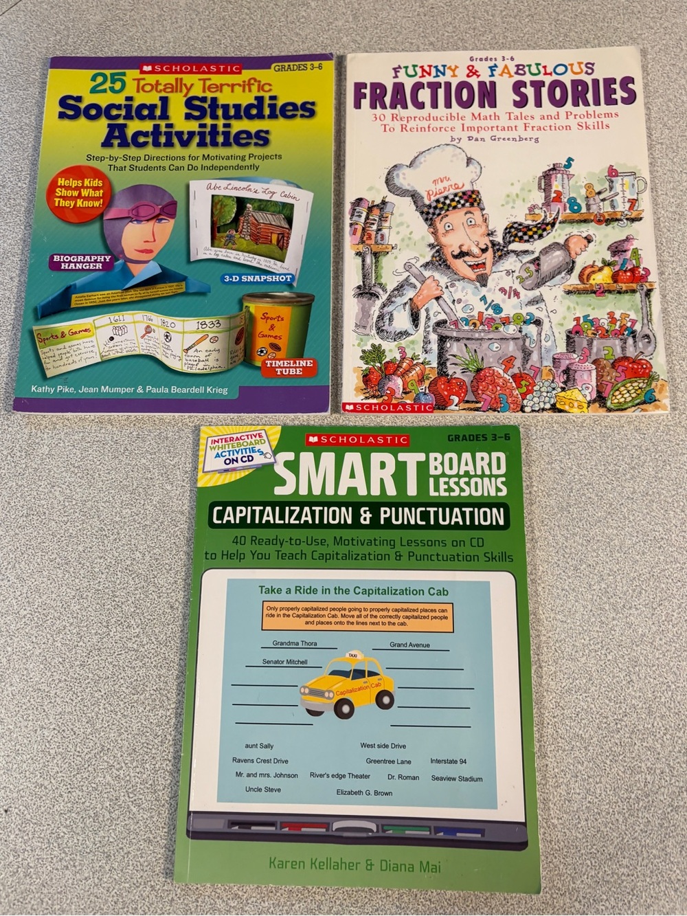 (2/$30) Gr 3-6 Scholastic Educational Books -Social Studies, Fractions, Grammar